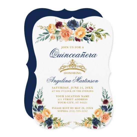 Elegant Watercolor Mixed Floral Blue Quinceanera