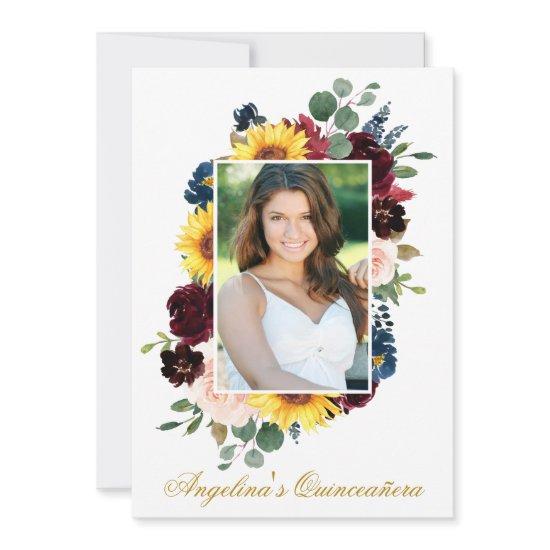 Elegant Watercolor Mixed Floral Photo Quinceanera