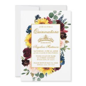 Elegant Watercolor Mixed Floral Quinceanera Gold