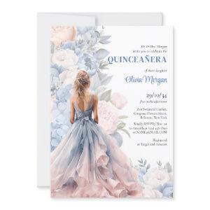 Elegant watercolor pink and blue floral ball dress