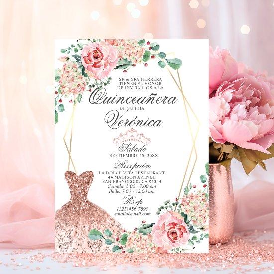Elegant Watercolor Pink Spanish Quinceañera Quince