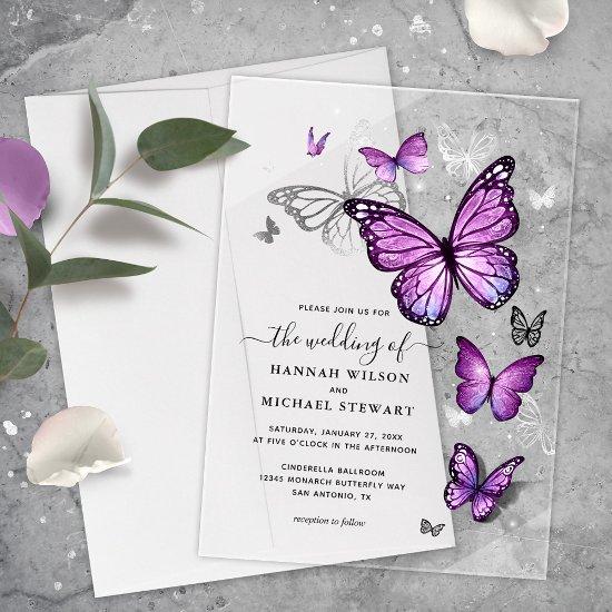 Elegant Watercolor Silver Purple Butterfly Wedding Acrylic