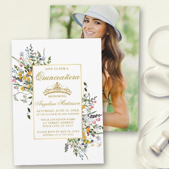 Elegant Watercolor Wildflowers Photo Quinceanera