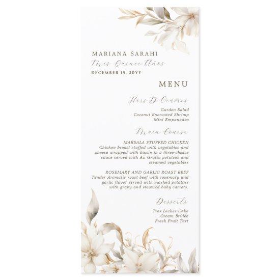 Elegant White Floral Quinceanera Food Drinks Menu