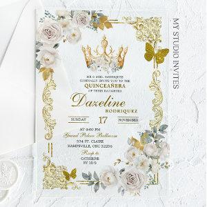 Elegant White Gold Ivory Crown Quinceanera Acrylic