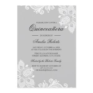 Elegant White Gray Lace Quinceanera