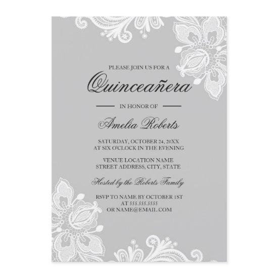 Elegant White Gray Lace Quinceanera