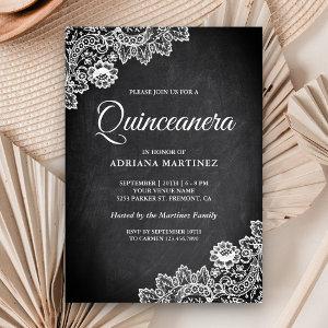 Elegant White Lace Rustic Chalkboard Quinceanera