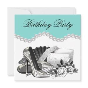 Elegant White Rose Teal Blue Birthday Party