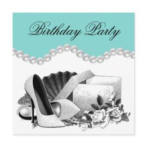 Elegant White Rose Teal Blue Birthday Party