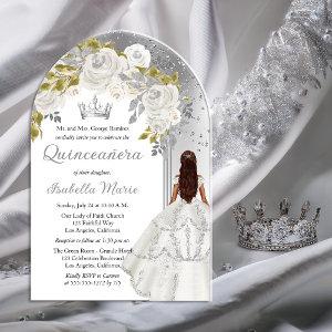 Elegant White Silver Rose Floral Quinceañera Party Acrylic