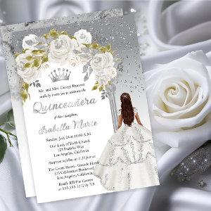 Elegant White Silver Rose Floral Quinceañera Party Foil