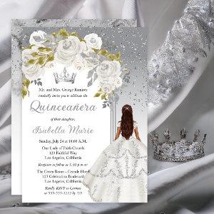 Elegant White Silver Rose Floral Quinceañera Party