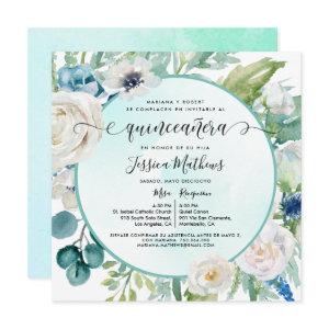 Elegante Invitación de Quinceañera Aqua Turquesa I