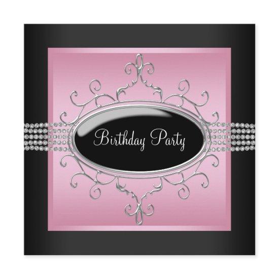Elegnat Pink Black Birthday Party