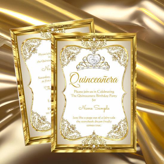 Elite Gold White beige Cream Princess Quinceanera