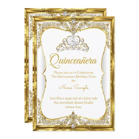 Elite Gold White Pearl Princess Quinceanera