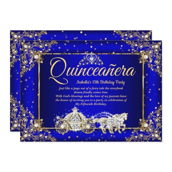 Elite Princess Quinceanera Royal Blue Gold Sparkle