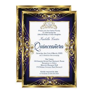 Elite Quinceanera 15th Gold Navy Blue Tiara Photo