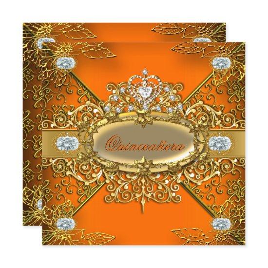 Elite Quinceanera Orange Gold Damask 15th Party