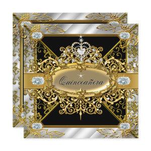 Elite Quinceanera Silver Gold Black Damask 15th