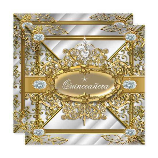 Elite Quinceanera Silver Gold Damask 15th Birthday