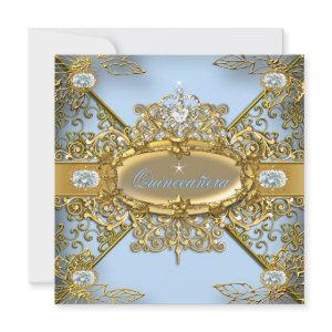 Elite Quinceanera Soft Blue Gold Damask 15th