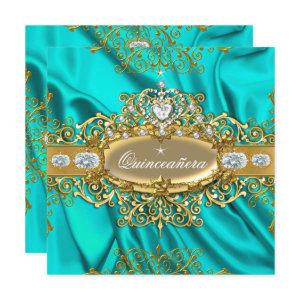 Elite Quinceanera Teal Silk Silver Gold Party