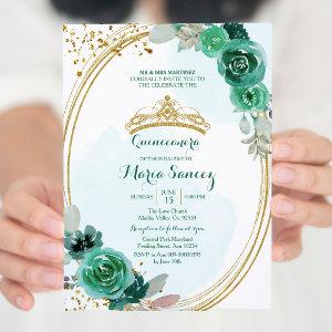 Emerald and Hunter Green Roses Quinceanera