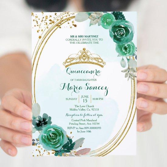 Emerald and Hunter Green Roses Quinceanera