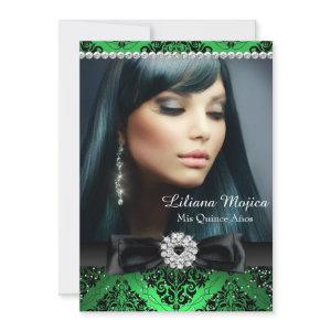 Emerald Black Diamond Bow & Damask Quinceanera