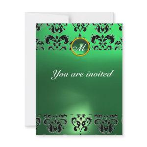 EMERALD DAMASK GEM STONE MONOGRAM green black