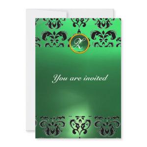 EMERALD DAMASK GEM STONE MONOGRAM green black