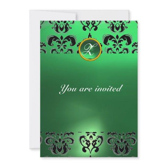 EMERALD DAMASK GEM STONE MONOGRAM green black