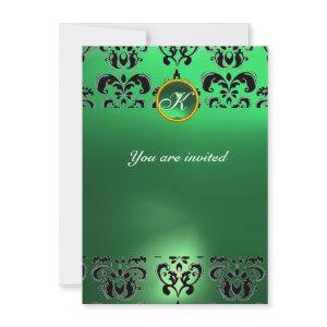 EMERALD DAMASK GEM STONE MONOGRAM green black