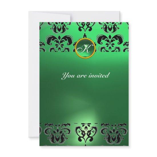 EMERALD DAMASK GEM STONE MONOGRAM green black