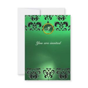 EMERALD DAMASK GEM STONE MONOGRAM green  black