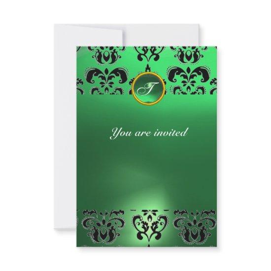 EMERALD DAMASK GEM STONE MONOGRAM green  black