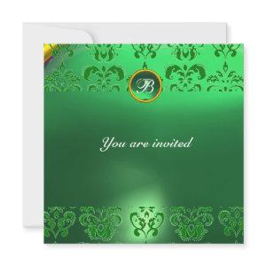 EMERALD DAMASK GEM STONE MONOGRAM green