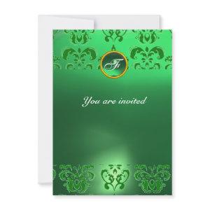 EMERALD DAMASK GEM STONE MONOGRAM green