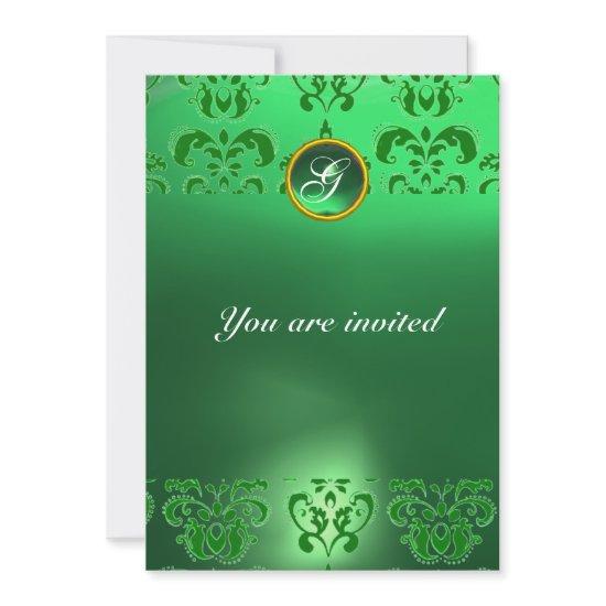 EMERALD DAMASK GEM STONE MONOGRAM green