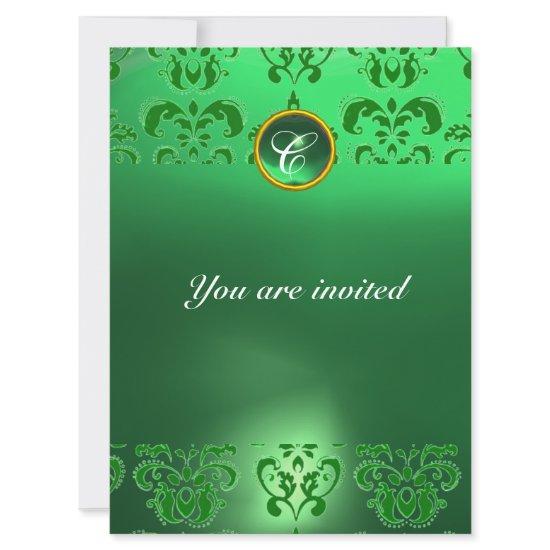 EMERALD DAMASK GEM STONE MONOGRAM green