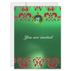 EMERALD DAMASK GEM STONE MONOGRAM green red