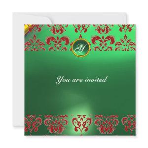 EMERALD DAMASK GEM STONE MONOGRAM green red
