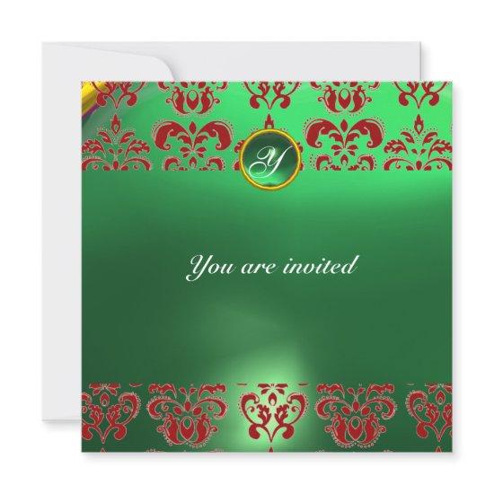 EMERALD DAMASK GEM STONE MONOGRAM green red