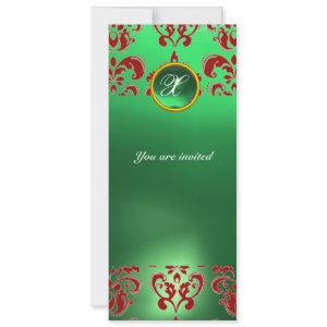 EMERALD DAMASK GEM STONE MONOGRAM green red