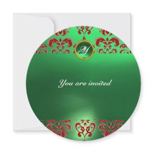 EMERALD DAMASK GEM STONE MONOGRAM green red