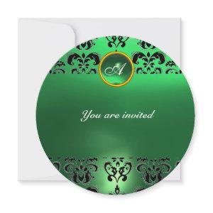 EMERALD DAMASK GEM STONE MONOGRAM green red