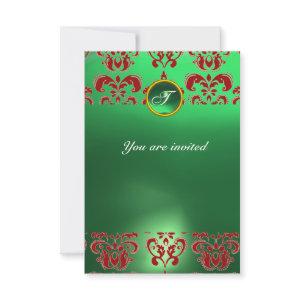 EMERALD DAMASK GEM STONE MONOGRAM green red