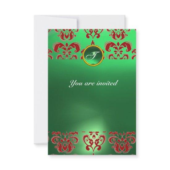 EMERALD DAMASK GEM STONE MONOGRAM green red